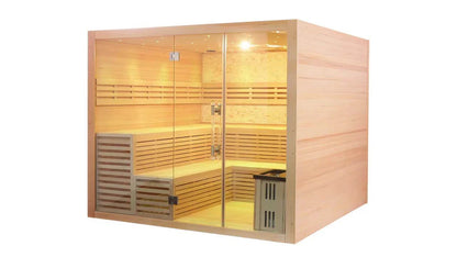 SAUNASNET Indoor Therapy Wood Steam Sauna Rooms（Double Bench）Glass