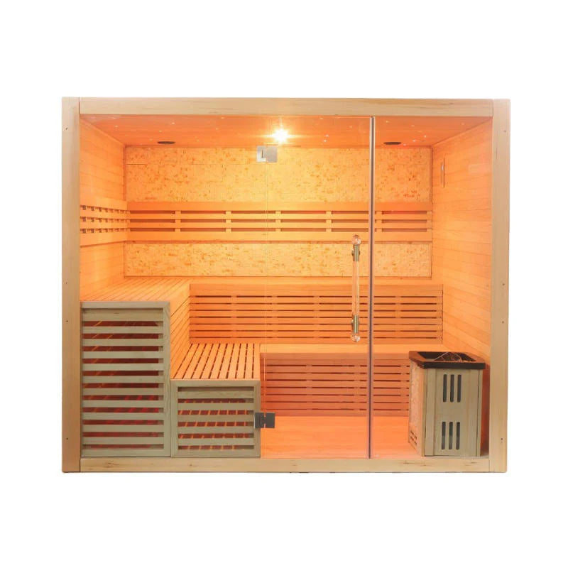 SAUNASNET Indoor Therapy Wood Steam Sauna Rooms（Double Bench）Glass