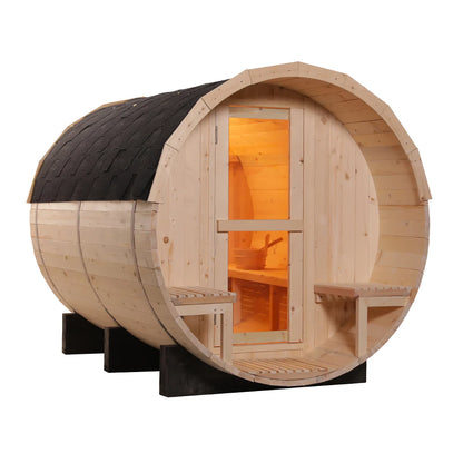 SAUNASNET Canadian Wood Outdoor Sauna Room Barrel 02