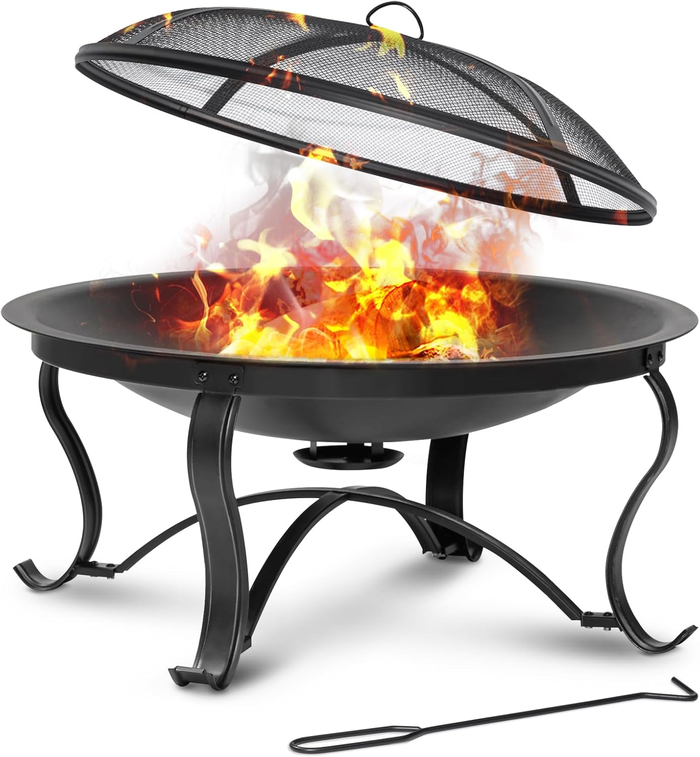 AMERICAN FYRE DESIGN Fire Pit for Outside 30 inch Firepit Outdoor Wood Burning Bonfire Pit Steel Portable Firepits Bowl for Patio Backyard Camping,with Ash Plate,Spark Screen,Log Grate,Poker, bronze