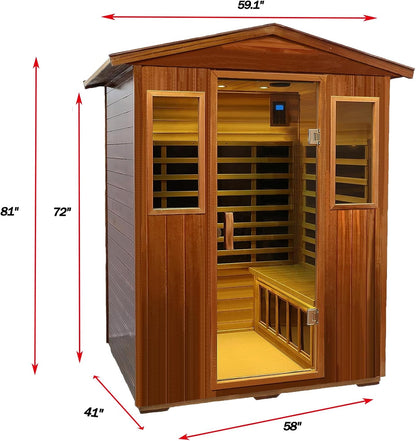 KANLANTH Red Cedar Outdoor Sauna 4 Person Low EMF Far Infrared Sauna for Home, 2,050watt, Indoor and Outdoor Home Sauna with Bluetooth, LCD, LED