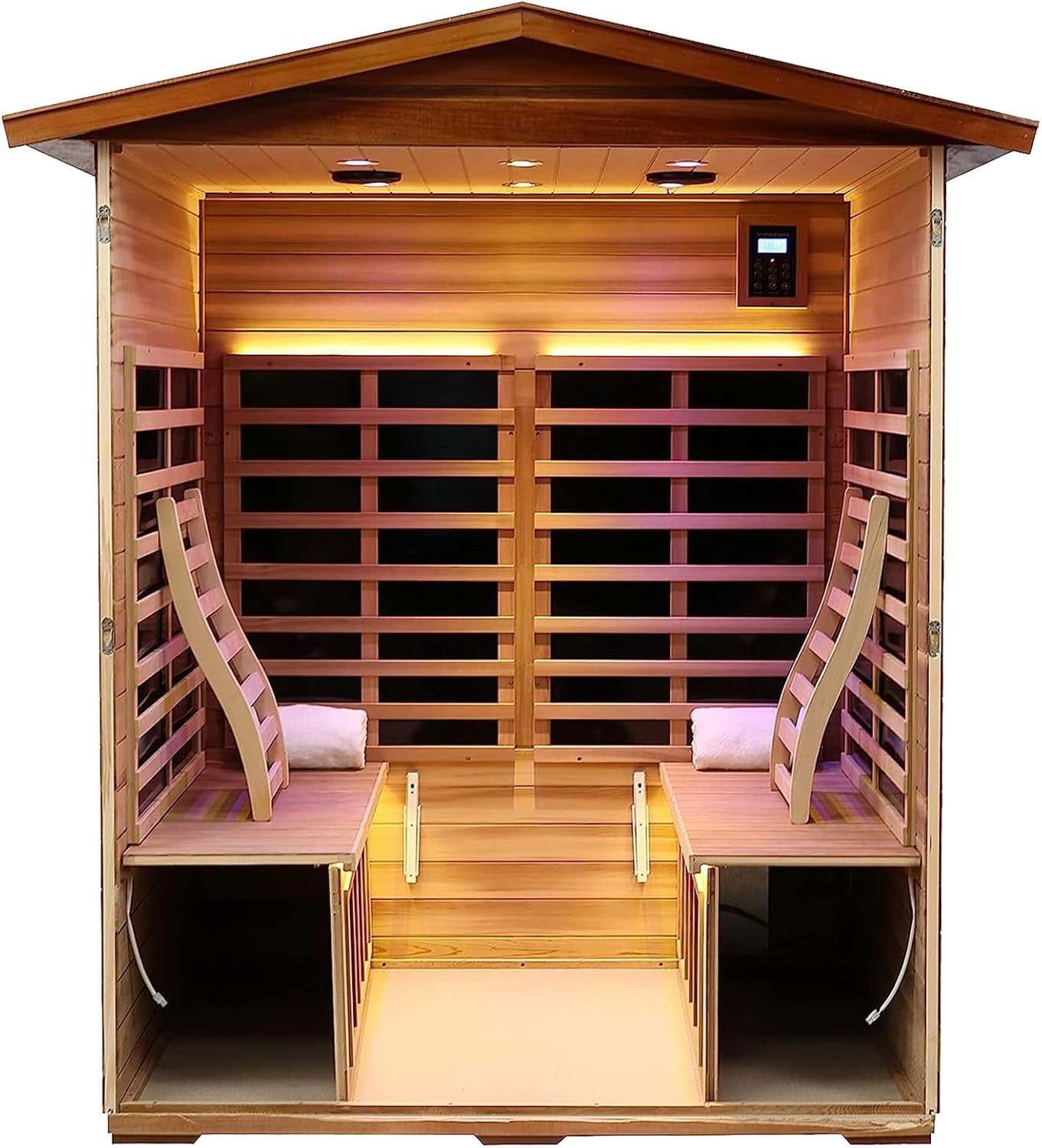 KANLANTH Red Cedar Outdoor Sauna 4 Person Low EMF Far Infrared Sauna for Home, 2,050watt, Indoor and Outdoor Home Sauna with Bluetooth, LCD, LED