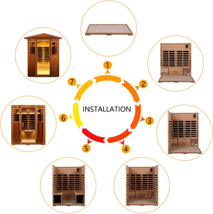 KANLANTH Red Cedar Outdoor Sauna 4 Person Low EMF Far Infrared Sauna for Home, 2,050watt, Indoor and Outdoor Home Sauna with Bluetooth, LCD, LED