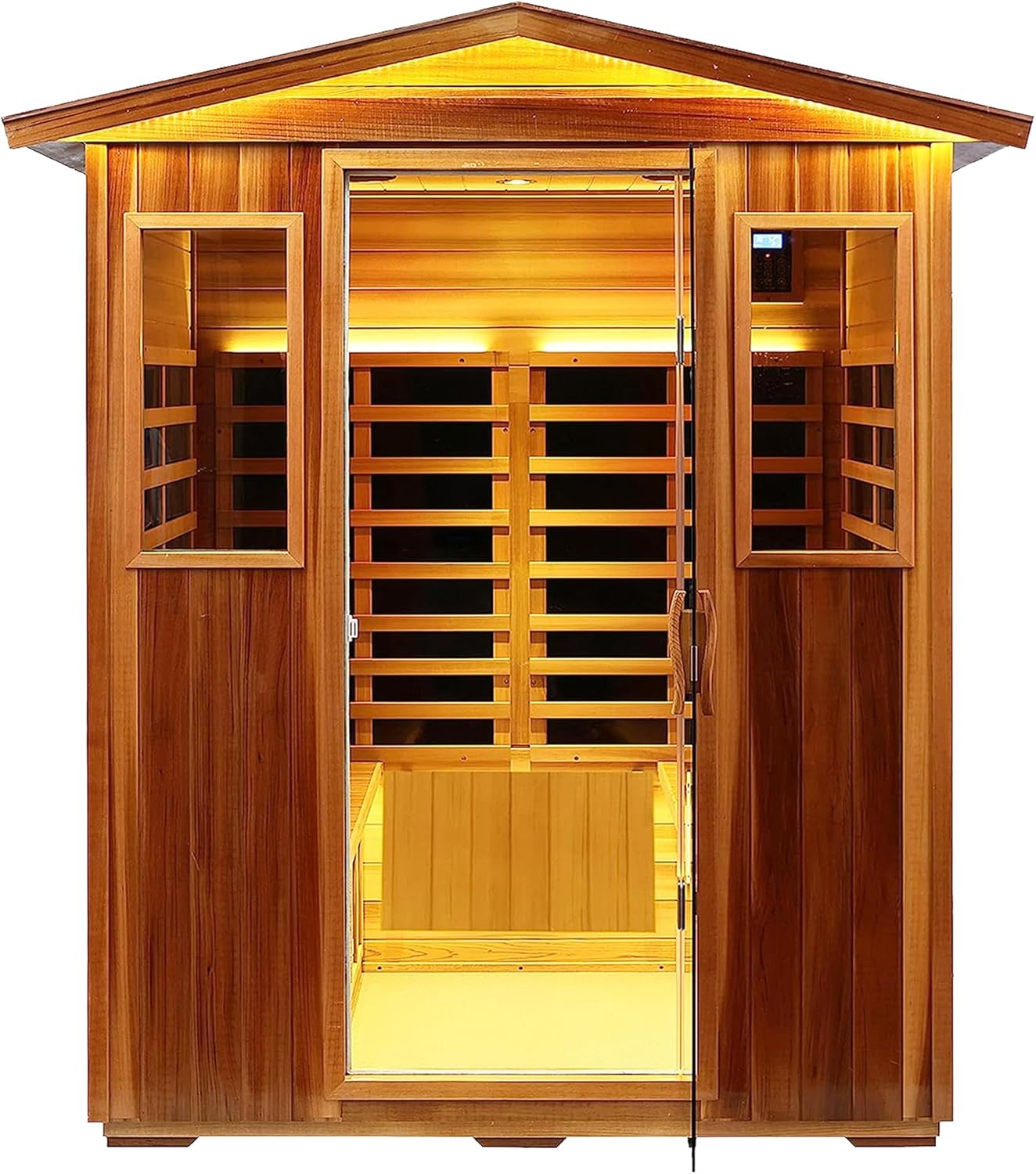 KANLANTH Red Cedar Outdoor Sauna 4 Person Low EMF Far Infrared Sauna for Home, 2,050watt, Indoor and Outdoor Home Sauna with Bluetooth, LCD, LED