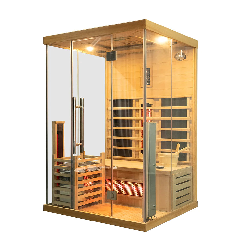 SAUNASNET Premium Indoor Sauna With Three-sided glass Dual System