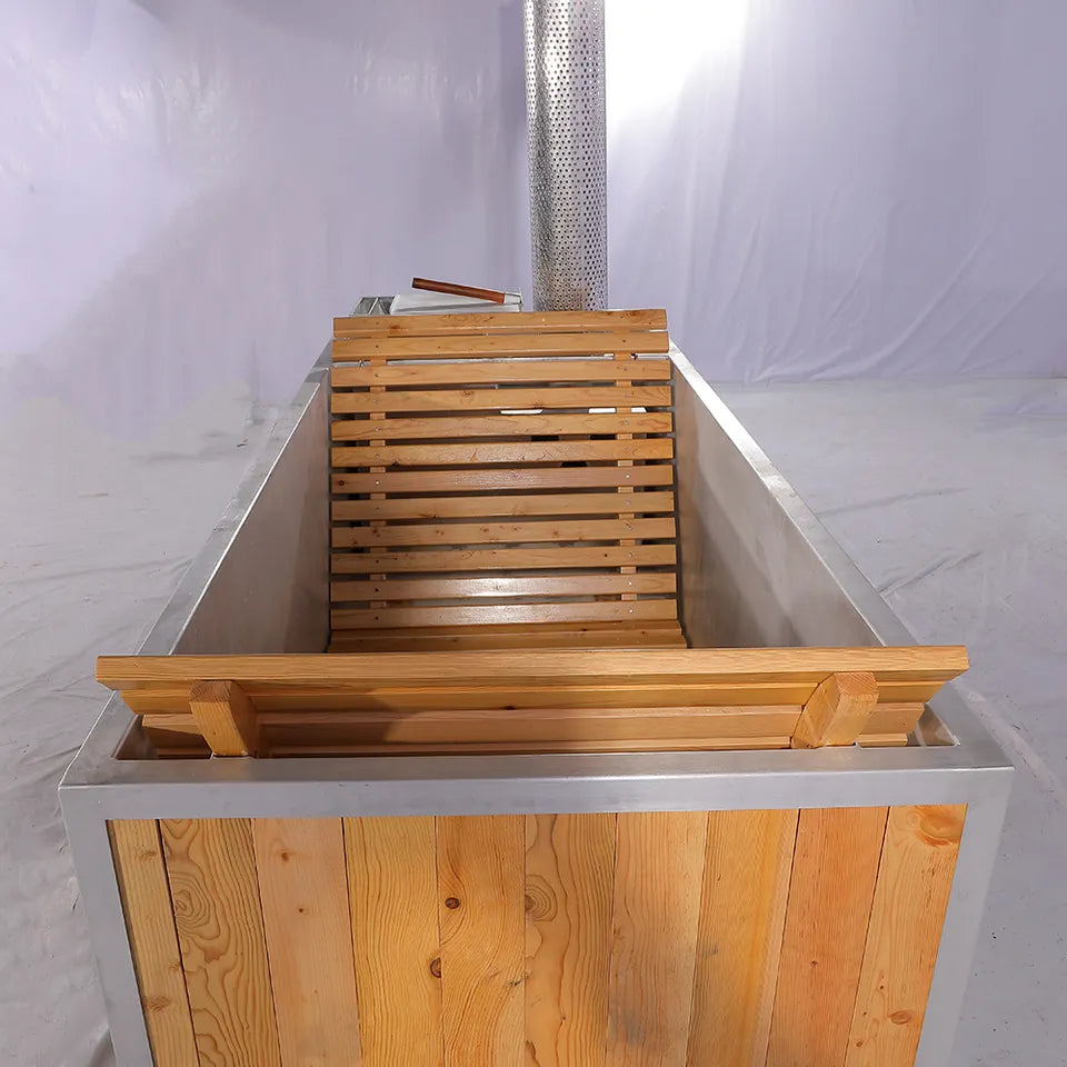 SAUNASNET Outdoor Red Cedar Wooden Hot Tub With Wood Stove